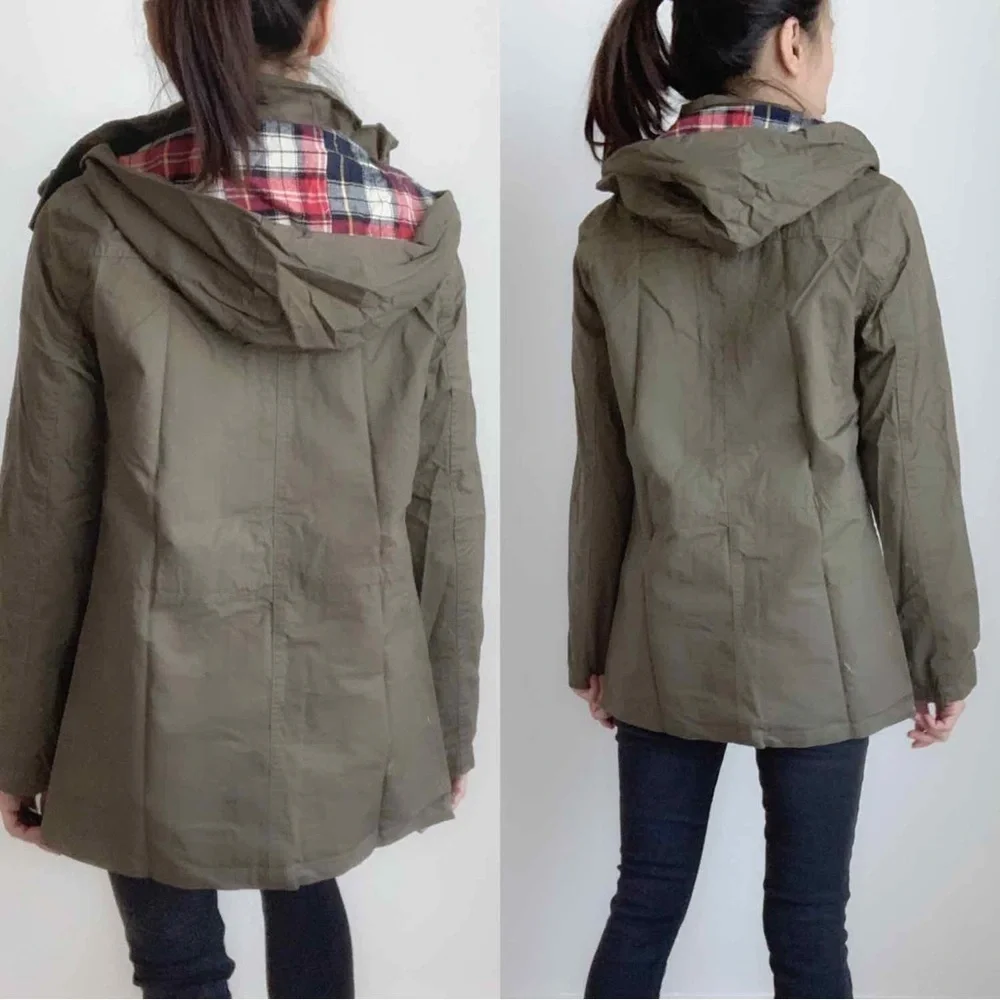 Olive Cargo Utility Jacket with Pockets and Drawstring Waist - Picture 4 of 9